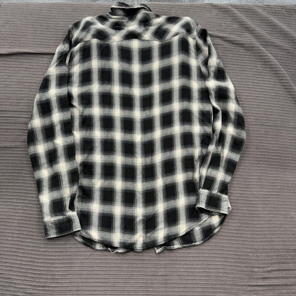 YoungLA Shirt Mens Large Black White Plaid Flannel Western‎ Pearl Snap Casual